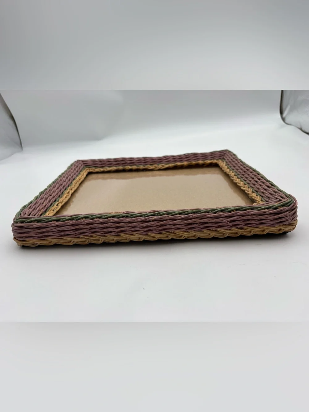 Vintage Wicker Decorative Photo Frame in Pink, Green & Natural -8x10 photo
